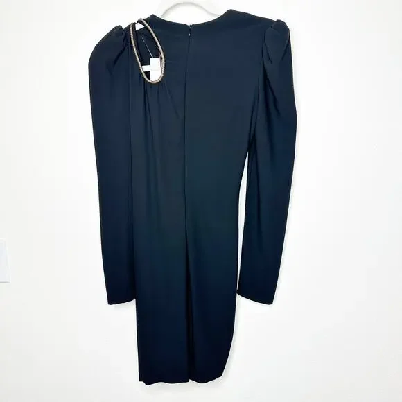 NEW Helsi Josephine Black Gold Crystal Rope Asymmetric Long Sleeve Mini Dress - Picture 6 of 8